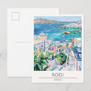Carte Postale Rodi Grèce Illustration d'art vintage Voyage