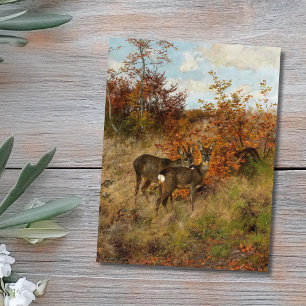 Carte Postale Roe Deer aux feuilles d'automne Faune Vintage