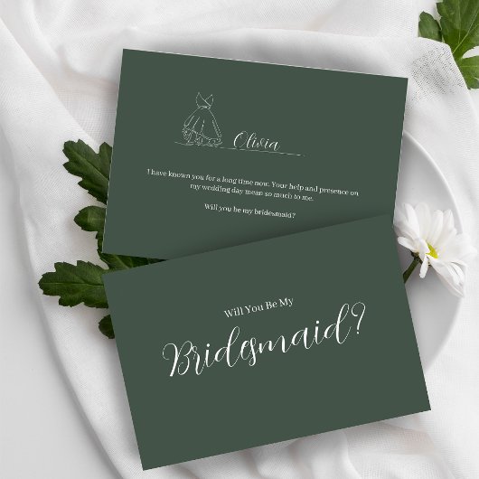 Carte Postale ROE Dusky Green & White Simple Bridesmaid