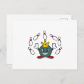 Carte Postale Roi au bowling avec quille de bowling (Devant / Derrière)