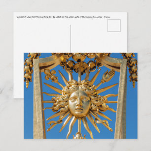 Carte Postale Roi Soleil sur la porte dorée du château de Versai