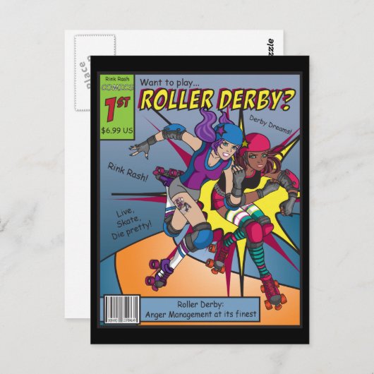 Carte postale Roller Derby Comic (Devant / Derrière)