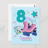 Carte Postale Roller Skate Anniversaire Fille Retro Patinage (Devant / Derrière)