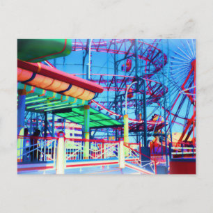 Carte Postale Rollercoaster Vintage couleur bonbon