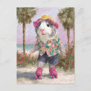 Carte Postale Rollerskating Guinea Pig à la plage