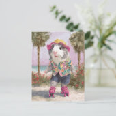 Carte Postale Rollerskating Guinea Pig à la plage (Debout devant)