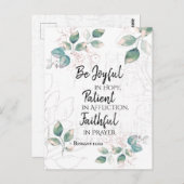 Carte Postale Romains 12:12 Soyez Joyeux dans l'Espoir, Fidèles (Devant / Derrière)