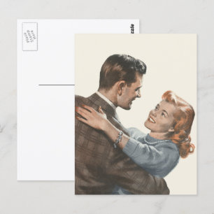 Carte Postale Romance d'amour vintage Les jeunes mariés allons-n