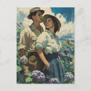 Carte Postale Romance florissante dans les champs d'Hydrangea