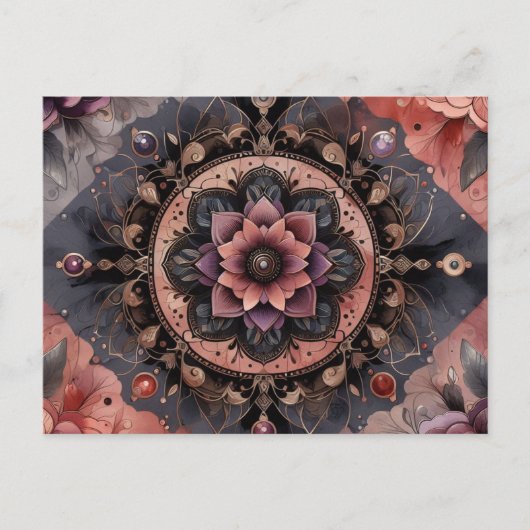 Carte Postale Romance foncée Bourgogne Art Déco Floral Été (Devant)