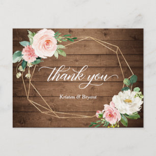 Carte Postale Romance géométrique Floral Rustique Merci Mariage