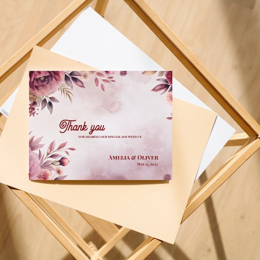 Carte Postale Romantic Blush Pink Floral Wedding Thank You