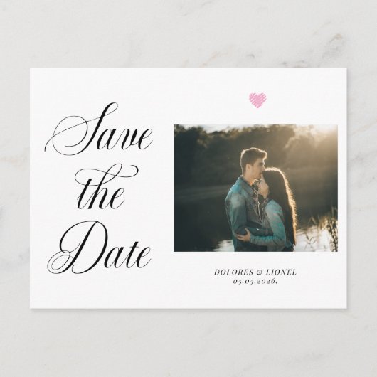 Carte Postale Romantic Blush Pink Heart Photo Enregistrer la dat (Devant)