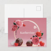 Carte Postale Romantic Circular Glass Frame with Roses and Name (Devant / Derrière)