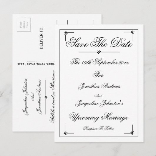 Carte Postale Romantic Elegant Enregistrer La Date Invitation Ca (Devant / Derrière)