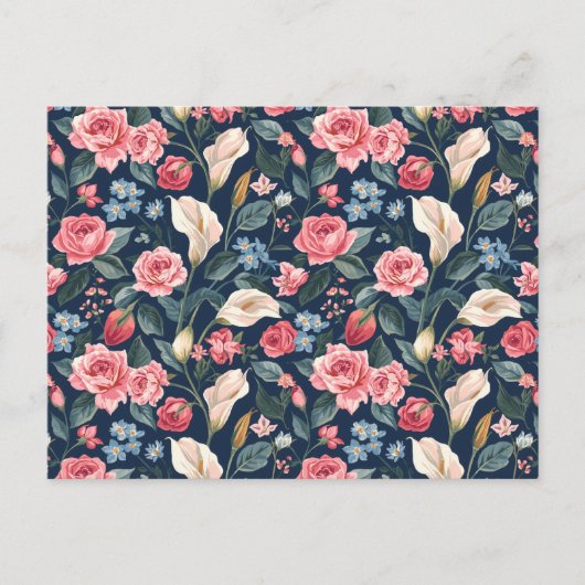 Carte Postale Romantic Navy Blue Floral Garden Pattern (Devant)