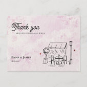 Carte Postale Romantic Pink Café Illustration Wedding Thank You (Devant)