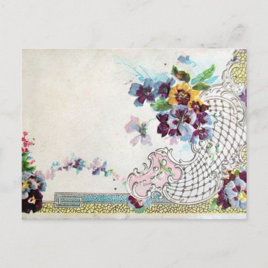 Carte Postale ROMANTICA Bleu rose Bleu Mariage Floral (Devant)