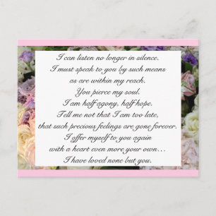Carte Postale Romantique Blush Rose Floral Jane Austen Love Cita