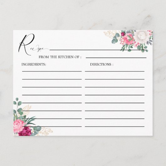 Carte Postale Romantique Bourgogne Blush Rose Floral Mariage Rec (Devant)