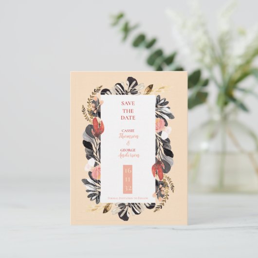 Carte Postale Romantique Fleurs Noires sur Fond Rose Mariage Épa (Debout devant)