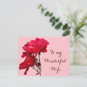 Carte Postale Romantique Happy Valentine rouge fleurs de rose fl (Debout devant)