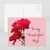 Carte Postale Romantique Happy Valentine rouge fleurs de rose fl (Devant / Derrière)