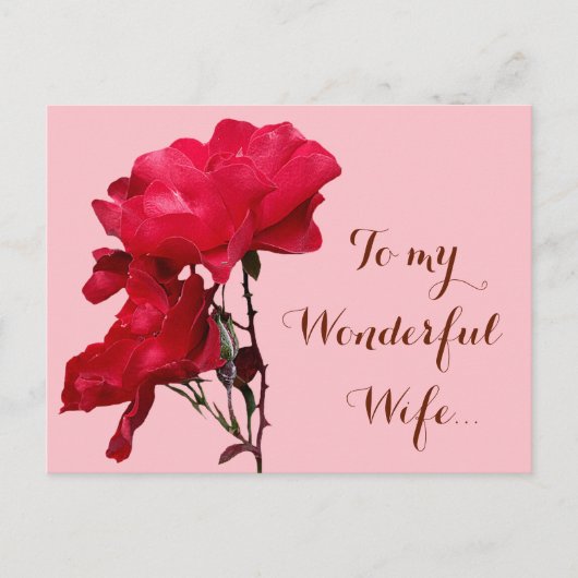 Carte Postale Romantique Happy Valentine rouge fleurs de rose fl (Devant)