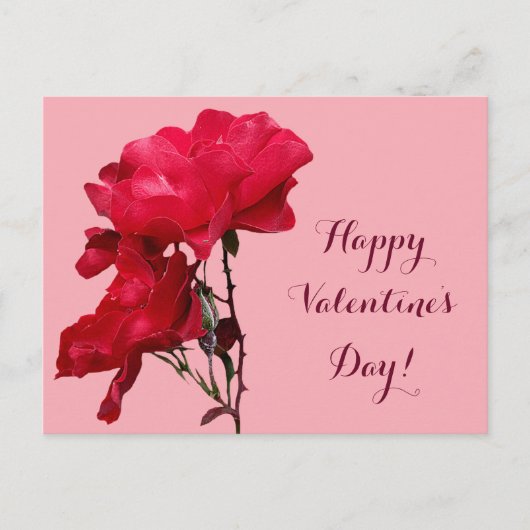 Carte Postale Romantique Happy Valentine rouge fleurs de rose fl (Devant)