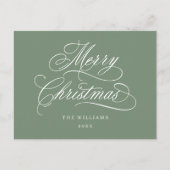 Carte Postale Romantique Joyeux Noël Script Silencieux Vert Sage (Devant)