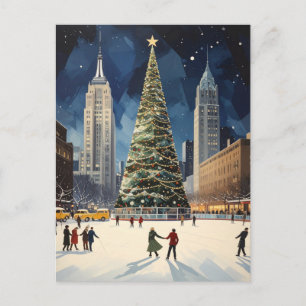 Carte Postale Romantique New York hiver Patinage sur glace Voyag