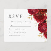 Carte Postale Romantique Red Roses Mariage feuille or (Devant)