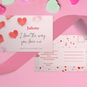 Carte Postale Romantique rose et coeur rouge Saint Valentin