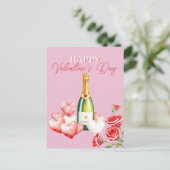 Carte Postale Romantique Saint Valentin Champagne Roses & Coeurs (Debout devant)