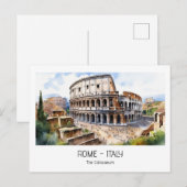 Carte Postale Rome attractions touristiques aquarelle Colisée (Devant / Derrière)