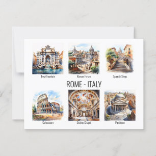 Carte Postale Rome attractions touristiques les plus populaires 