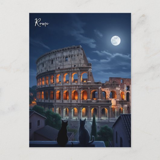 Carte Postale Rome Colosseum chats la nuit (Devant)