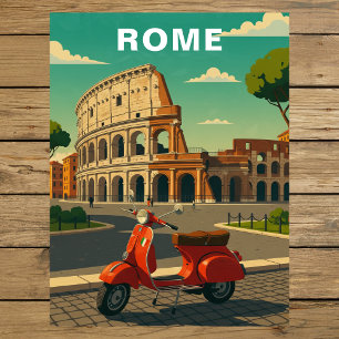 Carte Postale Rome Italie Ancien Colisée & Scooter Vintage