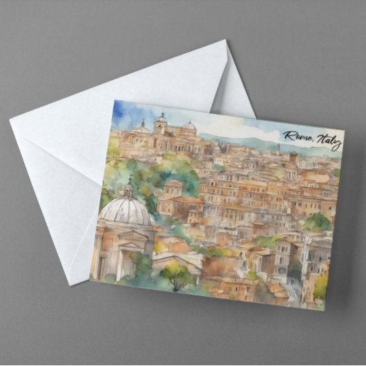 Carte Postale Rome Italie aquarelle peinture Panorama Vue
