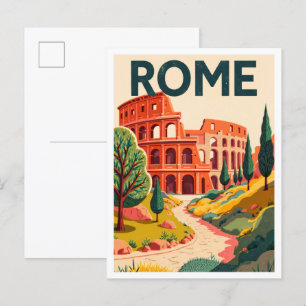 Carte Postale Rome Italie Art Vintage Illustration Voyage