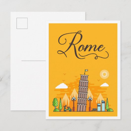Carte Postale Rome Italie Art Voyage Illustration (Devant / Derrière)