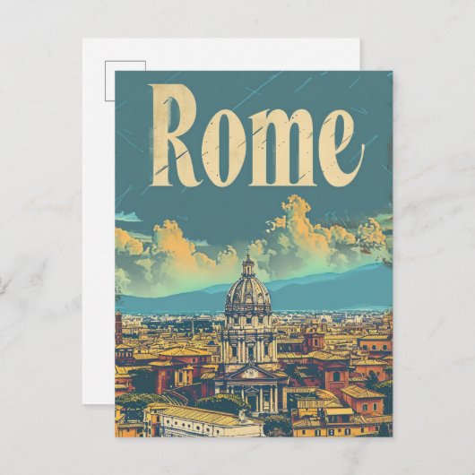 Carte Postale Rome Italie Vintage Retro Voyage Illustration (Devant / Derrière)