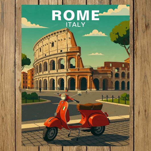 Carte Postale Rome Italy Ancient Colosseum & Retro Scooter