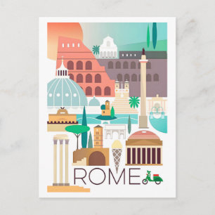 Carte Postale Rome vintage, Italie, Affiche de voyage