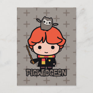 Carte Postale Ron Weasley et Pigwidgeon en dessin animé