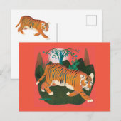 Carte Postale Rondage de la jungle Peinture de tigre (Devant / Derrière)