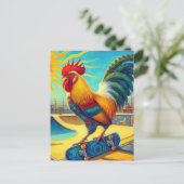 Carte Postale Rooster de Skateboard coloré (Debout devant)