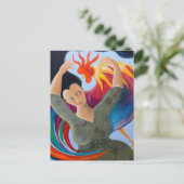 Carte Postale Rooster et dame colorée. (Debout devant)