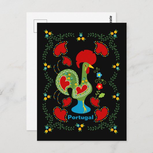 Carte Postale Rooster portugais de la chance en vert (Devant / Derrière)