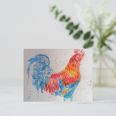 Carte Postale Rooster rouge aquarelle peinture art poulet (Debout devant)
